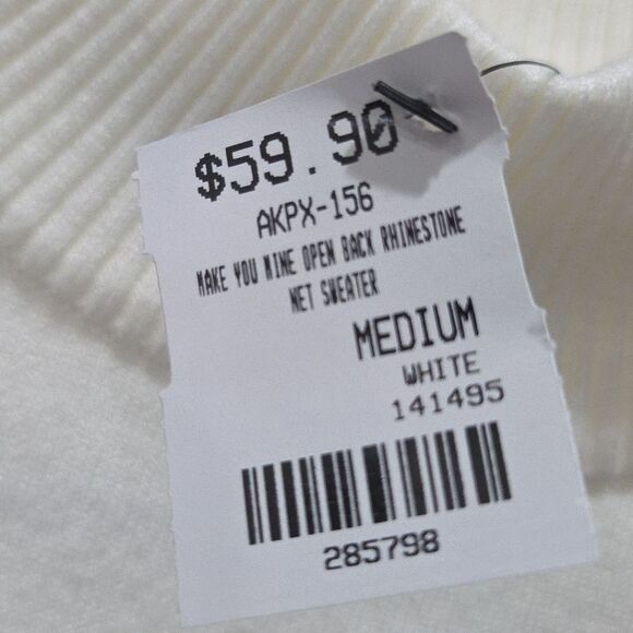 AKIRA Make You Mine Cream fringe Backless Rhinestone Mock Neck Sweater , NWT - Picture 3 of 8